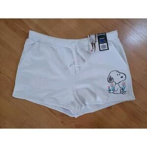 NWT PEANUTS Snoopy Jr. Sweat Shorts Drawstring &‎ Pocket XXL White